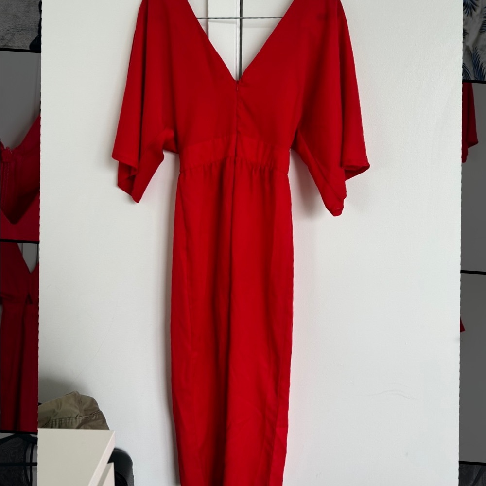 Boohoo Petite red shirt sleeve jumpsuit